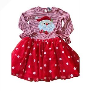Counting Daisies Girls Christmas Dress Santa Red Striped Polka Dot Tulle Size 8